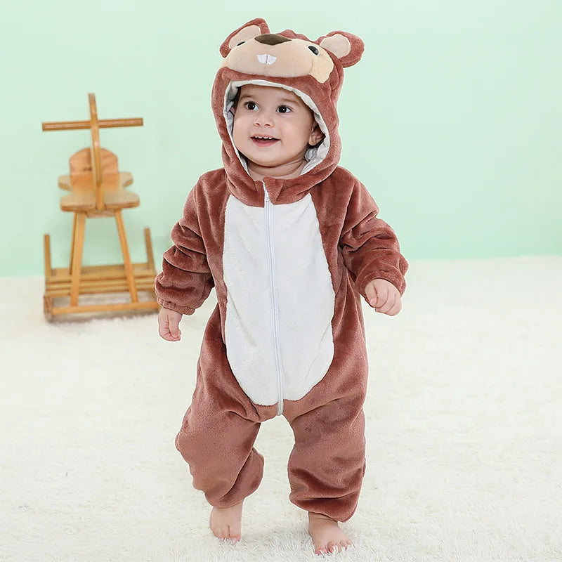 Baby Kigurumi Penguin Lion Cat Animal Cosplay Costume Winter Plush Jumpsuit for Toddler Boys 1 to 2 3 4 Years Baby Girl Outfits