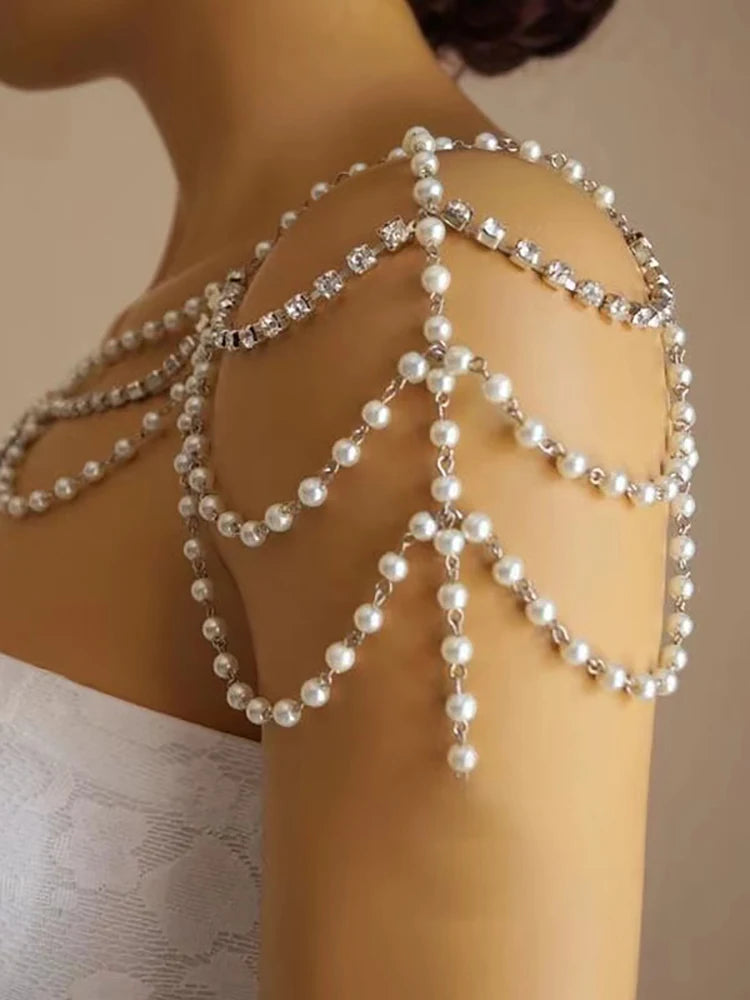 Vingate Imitation Pearl Shoulder Chain Jewelry Luxury Hand-Beaded Body Chain Women's Wedding pearl Shawl Accessories Necklace