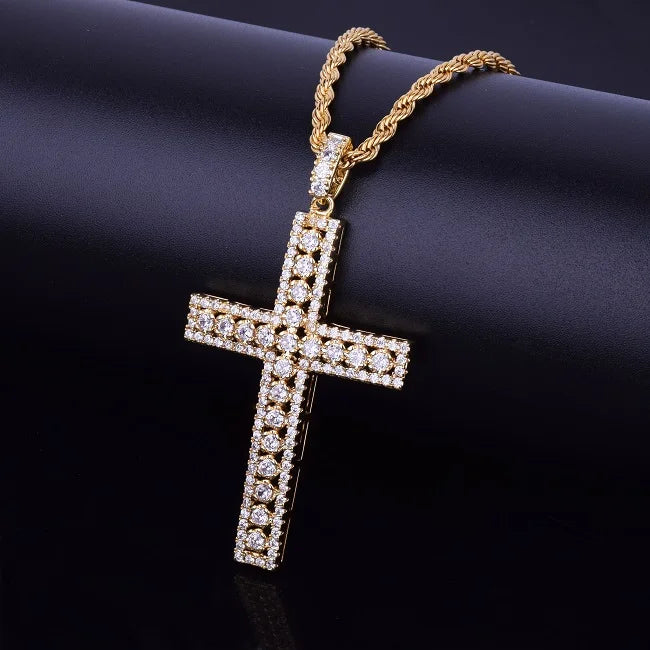 Bubble Letter Cross Necklace Pendant Gold Color Copper Material Bling Zircon Men Women Hip Hop Jewelry