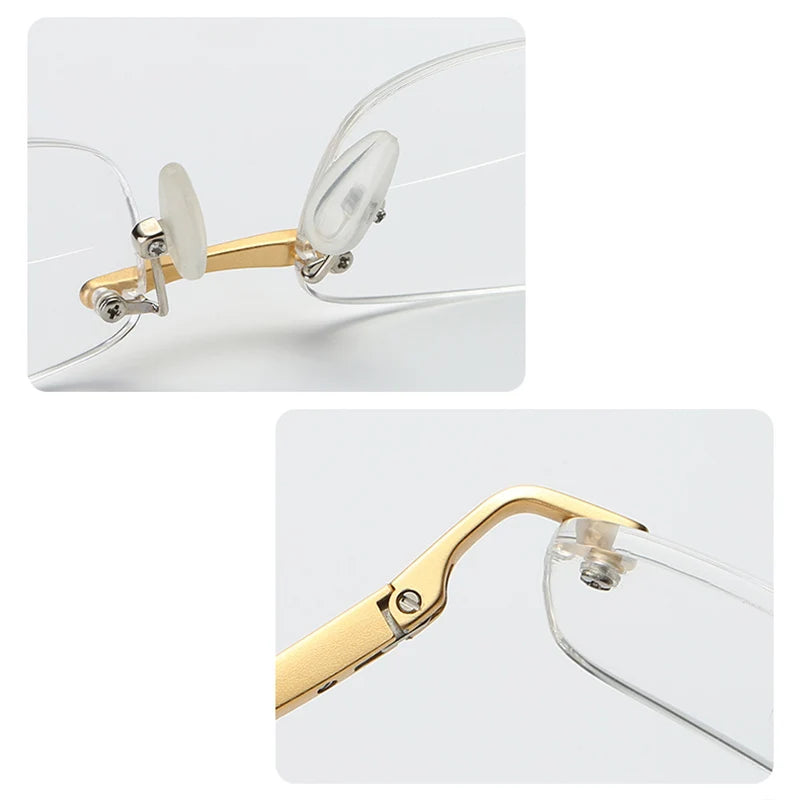 Bifocal Reading Glasses Men Women Rimless Aluminum-magnesium Frame Diopter Presbyopic Eyeglasses +1.0+1.5+2.0+2.5+3.0+3.5 RS341