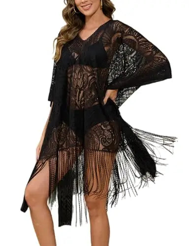 Sexy Elegant Lace Beach Cover Up for Women, Bathing Suit Cover Up, V-Neck Swimsuit Coverup for Poolside, Seaside and Party