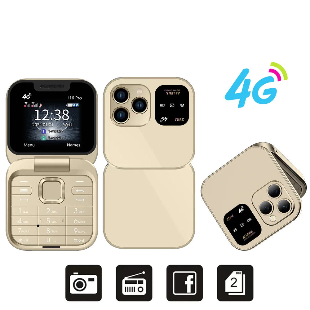 SERVO i16 Pro 4G LTE Mini Flip Mobile Phone Dual SIM Standby Call Recording Speed Dial FM Radio Blacklist Small Fold Cellphones