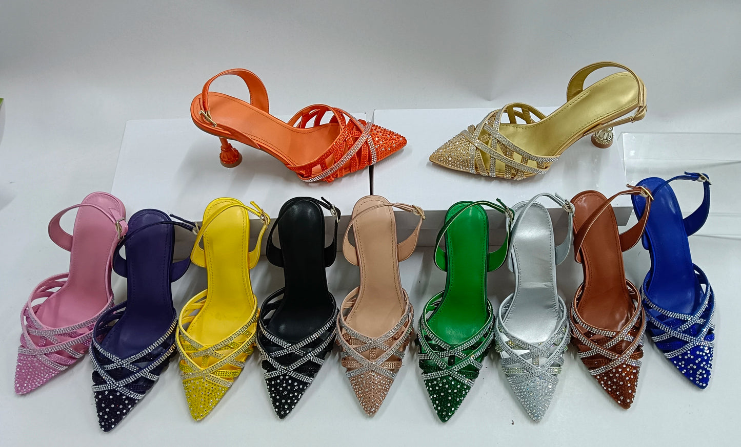 INSIGHTLINK Lady Olive green/Orange/pink/Yellow Rhinestones high-heeled sandals Women Wedding banquet Dress high heels shoes
