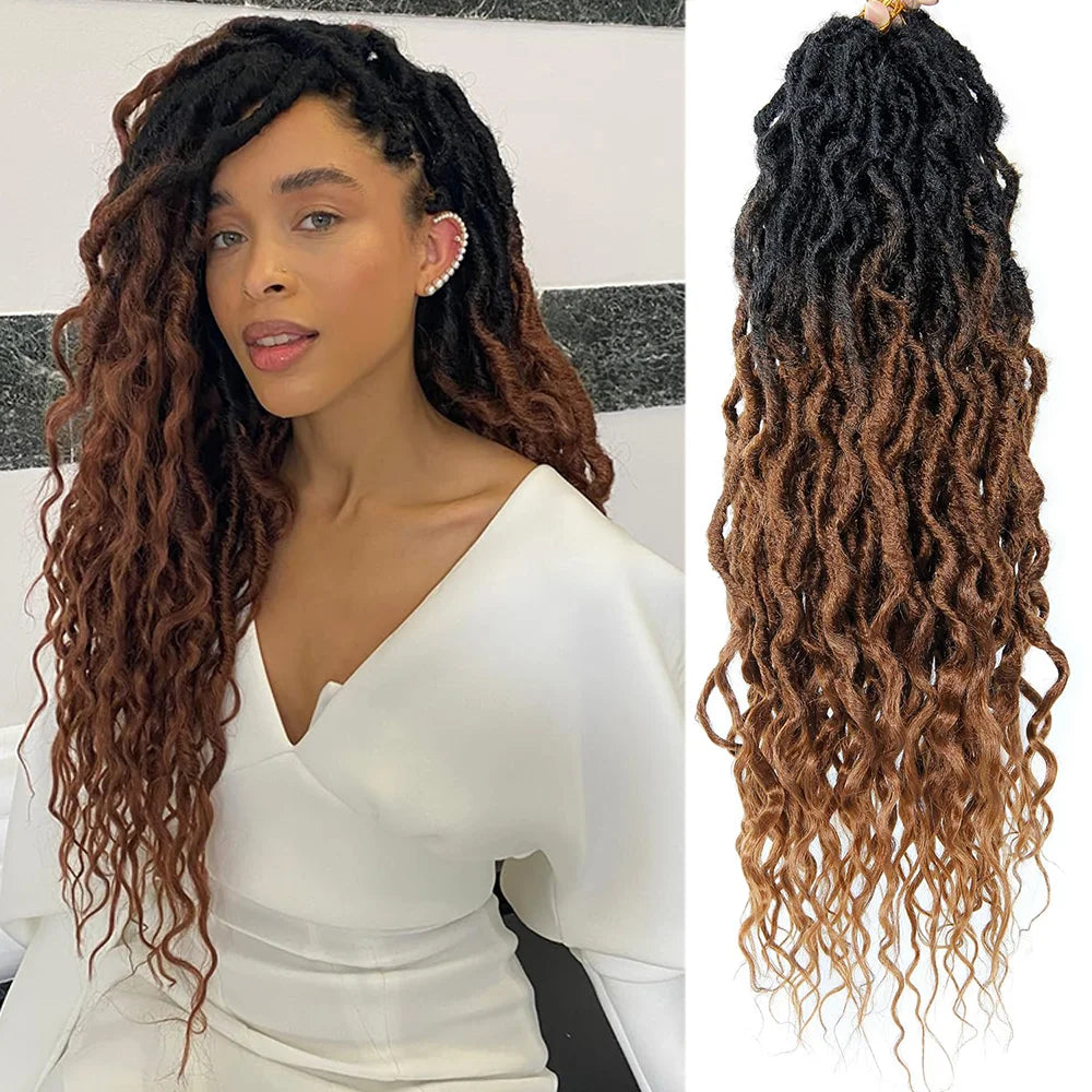 1/6Packs Goddess Locs Crochet Hair for Women,Pre Looped Crochet Braids with Wavy Curly Ends Queen Locs Synthetic Braid Extension