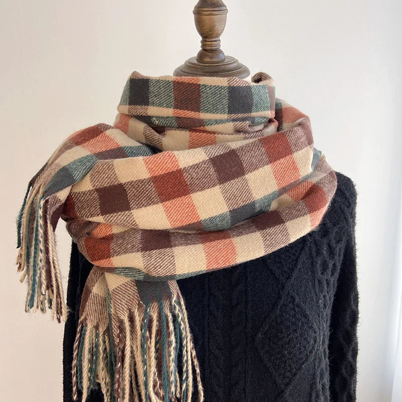 2025 Pamwallymensa Women's Scarf Winter Luxury Brand Tippet Scarves for Ladies Plaid Shawls Warm British Style Thicken Man