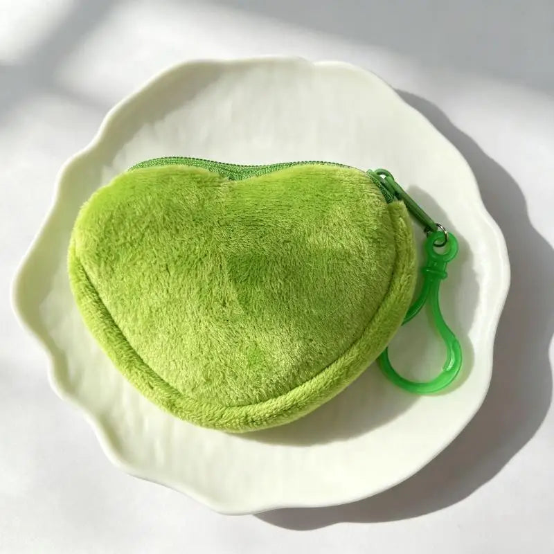 Solid Plush Heart Coin Purse Women's Cute Wallet ID Card Bag Keychain Minimalist Coin Bag Kawaii Wallets For Women Gift