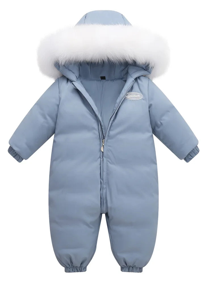 2025 Baby Winter Jumpsuit Real Raccoon fur Waterproof Baby Girl Snowsuit Toddler Boy Winter Romper Infant overalls Down Jacket