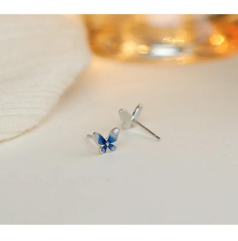 925 Sterling Silver Butterfly Stud Earrings Stylish Exquisite Sweet Style Sophisticated Design High End Earrings for Women