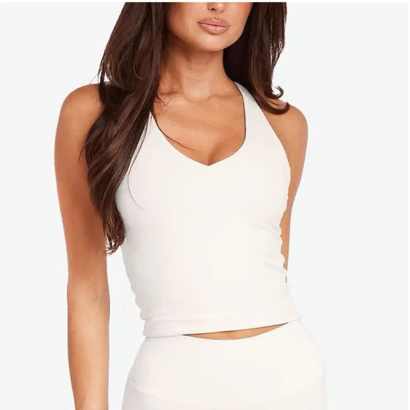 CSB Women Strappy Cross Back Cutout Tank Top High Waist Biker Shorts Yoga Leggings Gym Fitness Workout Separates Sportswear