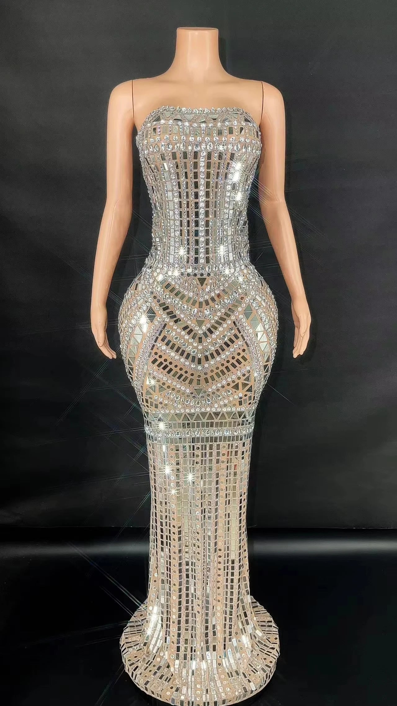 ZD Sexy Sparkly Multicolor sequin Rhinestones Sleeveless Long Dress Women Birthday Celebrate Prom Dance Dress Plus Size