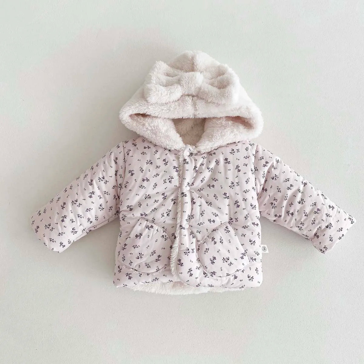 Baby fleece-lined Winter Men's and Women's Baby Clothes Bowknot Hooded Korean-style Newborn Warm Cotton-padded Jacket
