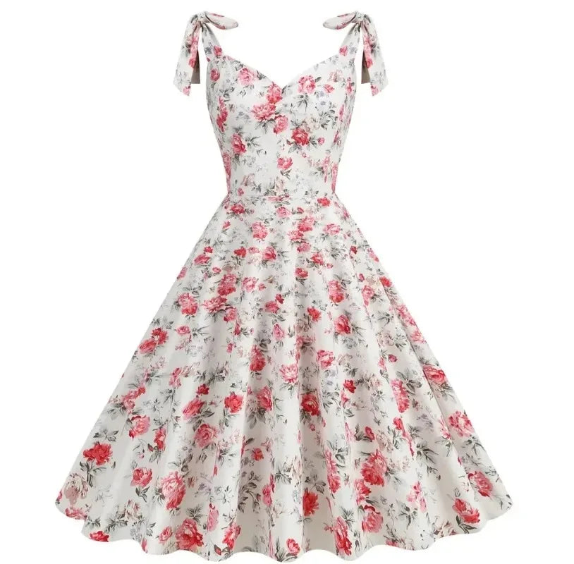2024 New Fashion Women Summer Dress Retro 50s 60s Robe Femme Rockabilly Pinup Party Vestidos Casual Elegant Floral Office Dress