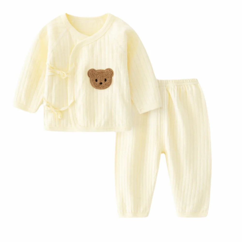 2Pcs/set Cartoon Bear Baby Cardigans Sets Soft Cotton Long Sleeve Baby Cardigans+Long Pants Sets 0-6 Months Solid colors