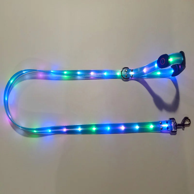 Pet Light-up Collar Leash LED Flashing Collar USB Charging Dog Walking Pulling Belt Adjustable Dog Collar Anti-Lost Pet Supplies