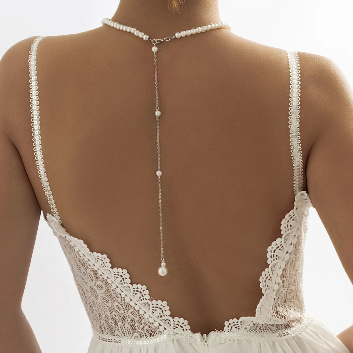 Womens Geometric Bead Back Body Chain Faux Pearl Tassel Rustic Floral Style Premium Durable Elegant Lightweight Adjustable