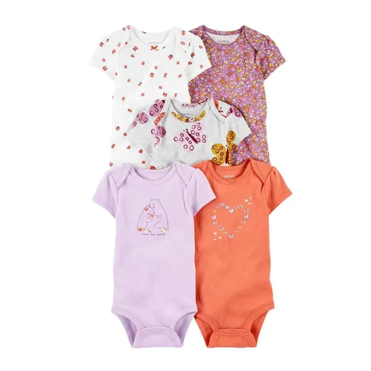LIEMEI (Baby 0-24M)5 pcs Baby New Romper Summer Onesie Pajama Cotton Boy Girl Clothes Newborn Zipper Footies Jumpsuit Short-Sle