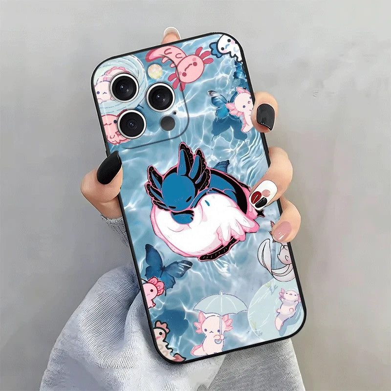 Soft Silicone Phone Case for iPhone 15 16 17 Pro Max Axolotl Cartoon Cute Shell 17E 16E 14 Plus 13 Mini 12 11 Air 7 SE 8 Cover