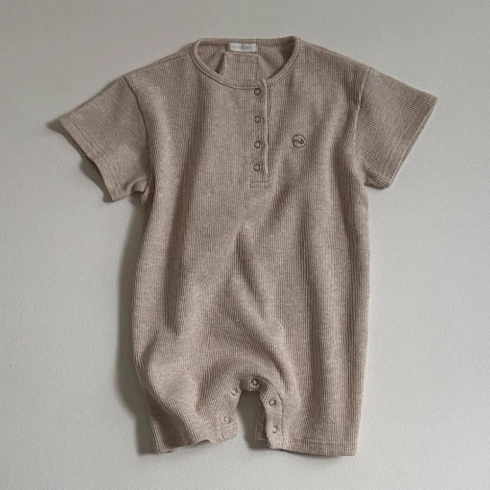 2025 Summer New Baby Short Sleeve Romper Boy Girl Newborn Solid Simple Jumpsuit Cotton Infant Toddler Casual Clothes 0-24M