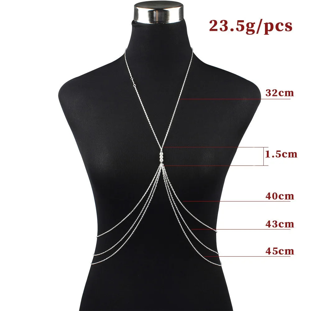 Simple Sexy Chest Chain Bikini Belly Chains for Women Cross Waist Chains Female Body Suit Girl Fashion Beach Jewelry