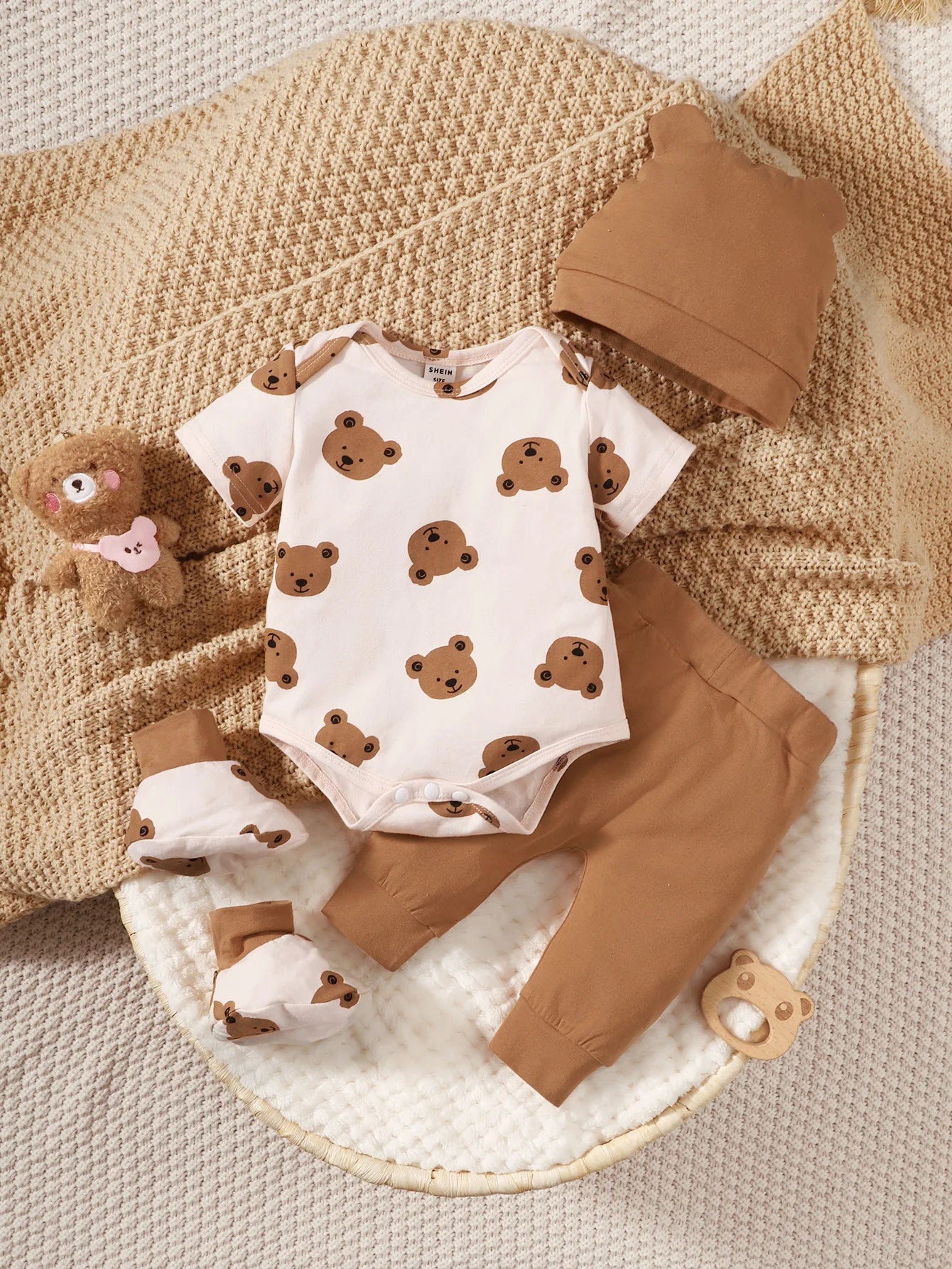 Winter 0-1 Years Old Cool Boys Long Sleeved Bear Print Pattern Tops And Sports Pants Casual Sweatshirt Casual 2-Piece Set