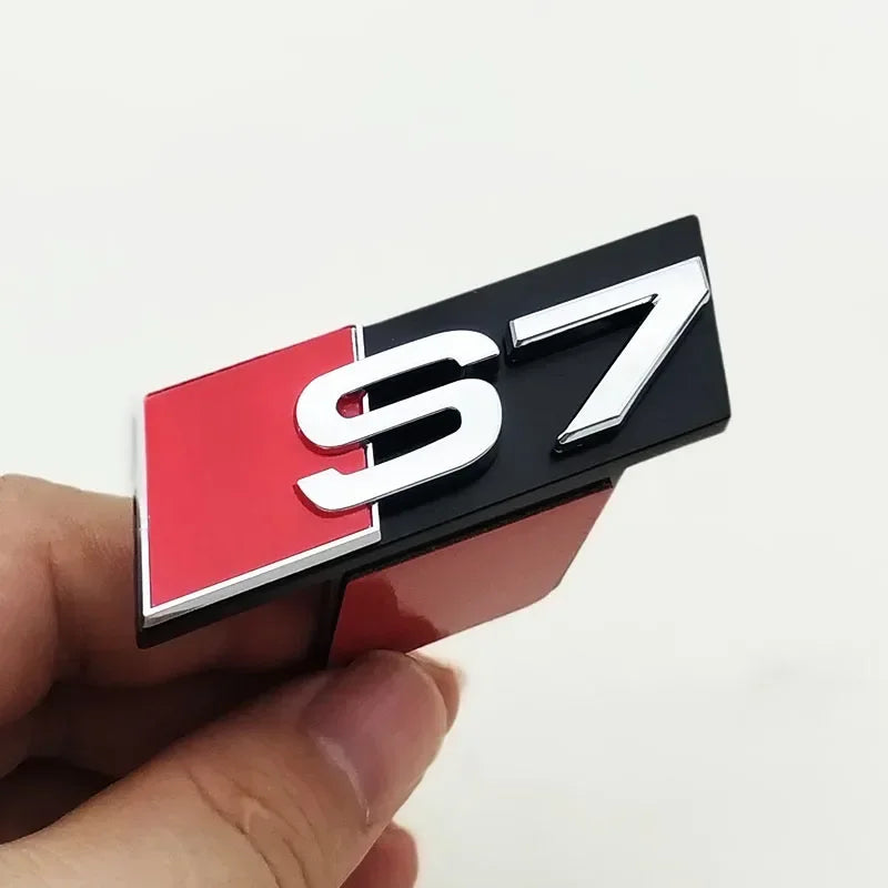 1pcs ABS Car Front Grill Badge For Audi S 3 4 5 6 7 8 Auto Styling caR Sticker Chrome Black Logo S3 S4 S5 S6 S7 S8 Emblem