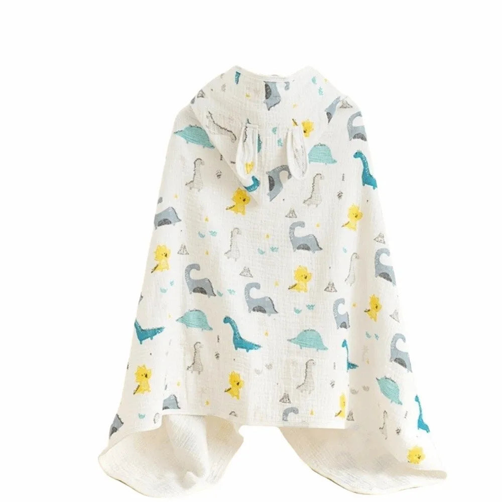 Warm Cartoon Printed Baby Gauze Bath Towel Four Layer Soft Cartoon Cloak Towel Comfortable Absorbent Hooded Bathrobe Children