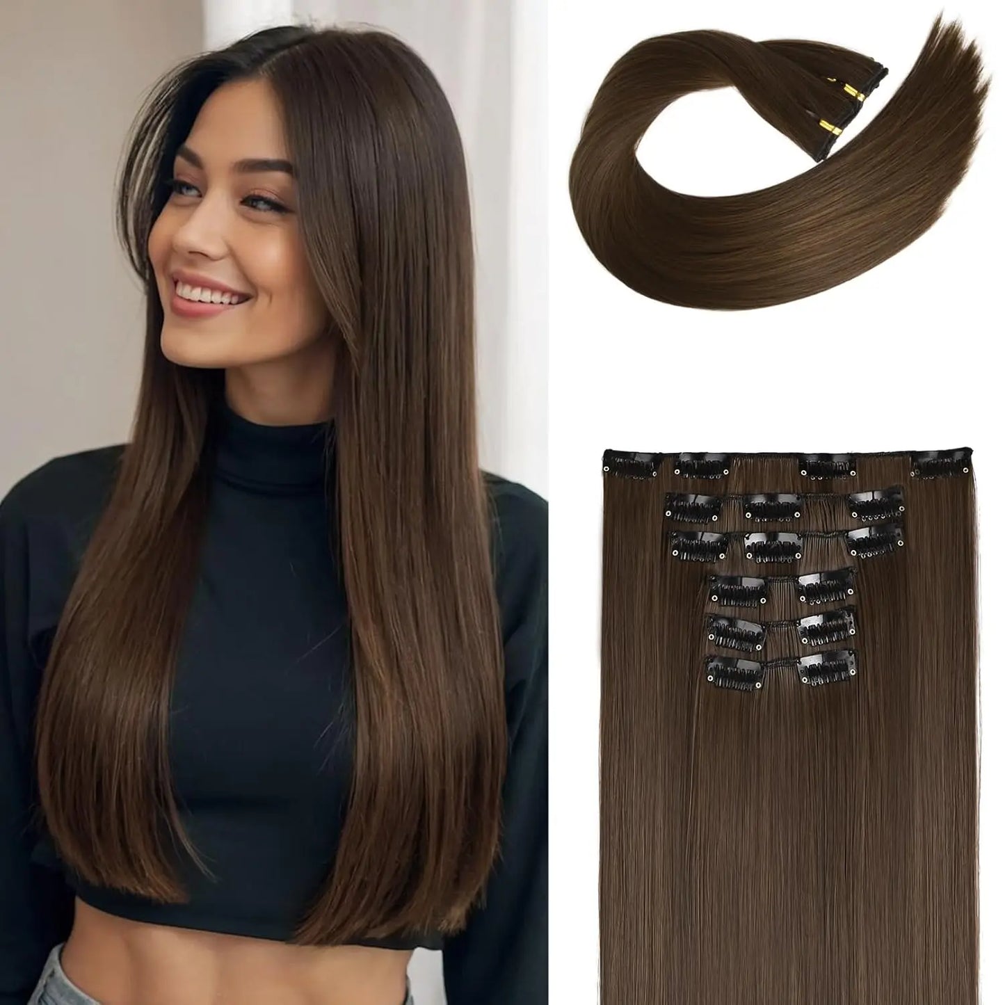 Synthetic Clips in Hair Extensions 6Pieces/Set 24 Inch Long Straight Extensions for Women Hairpiece