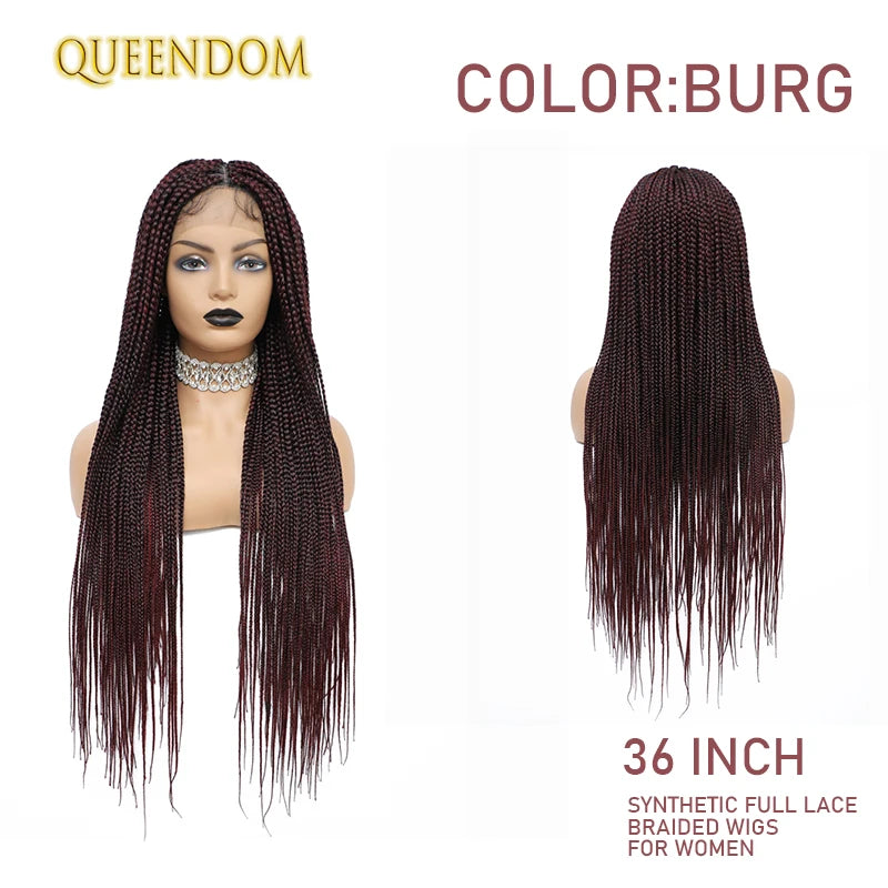 36" Knotless Box Braided Wig African black Women wig Full Lace Synthetic Braiding Hair Long Senegalese Twists wig Baby Hair