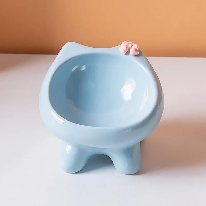 Ceramic Heightening Bowl Set | Cute Macaron Color Series,Slanted Spill-Proof,Cat Slow Feeder Bowl,InsEasy to Clean,Multi-Color O