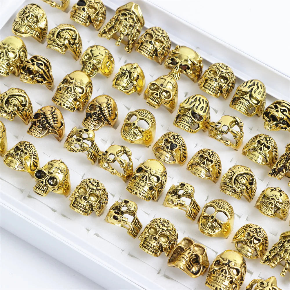10/15/20Pcs/Lot Retro Gothic Punk Skull Rings Men Women Charm Rock Cool Fashion Jewelry Accessory Daily Party Gift Random Style