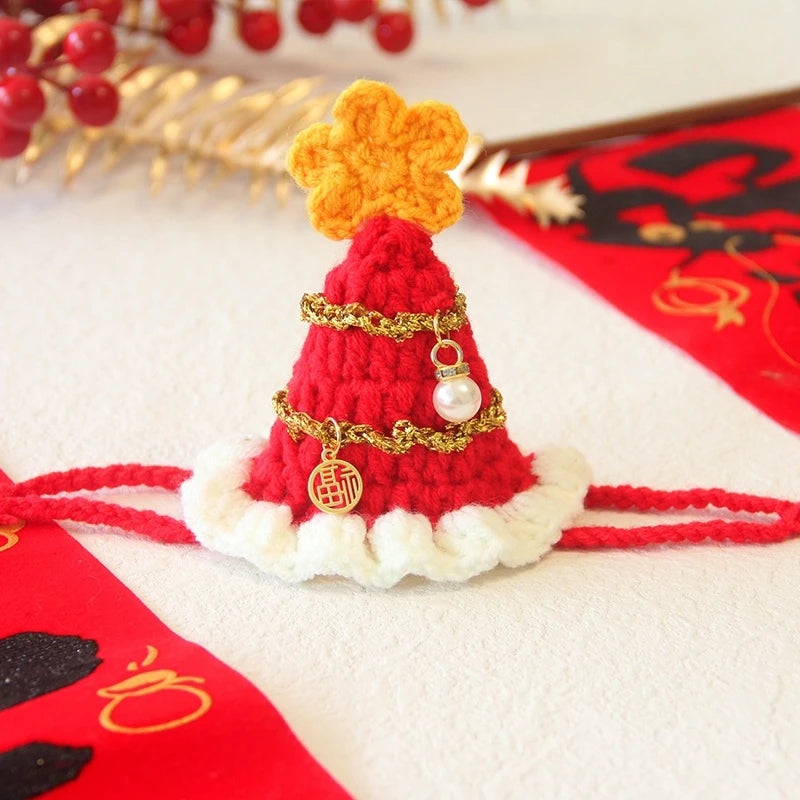 New Year Cat Collar Pet Cat Dog Scarfs Crocheted Kitten Puppy Collar Spring Festival Cat Cosplay Costume Pet Accessiories