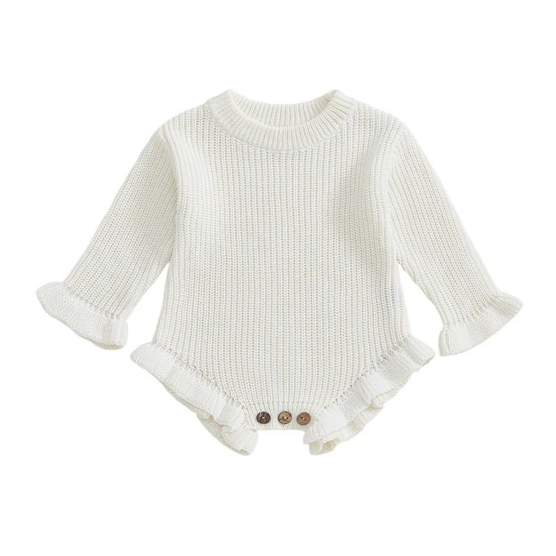 Baby Clothing Autumn Rompers Cotton Knit Girl Romper Long Sleeve Ruffle Trim Infant Jumpsuit Overalls Newborn Clothes