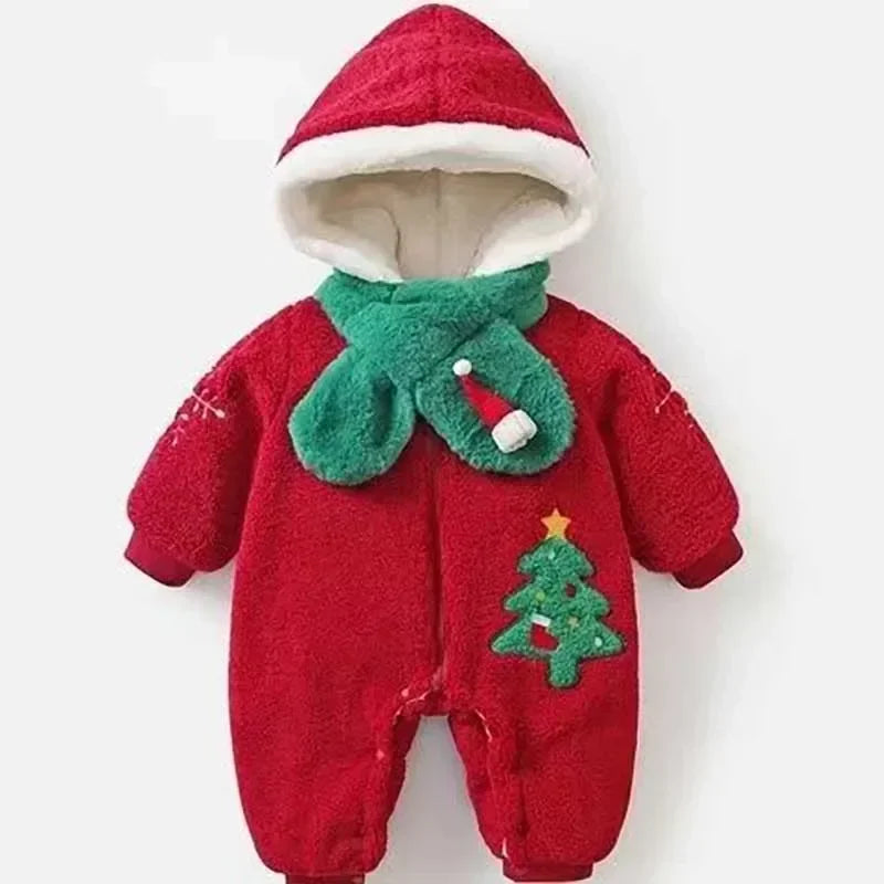 Newborn Baby Boys Girls Christmas Costume Winter Romper Jumpsuit Scarf 2PCS Clothes Set Child Warm Thick Infant Bodysuit