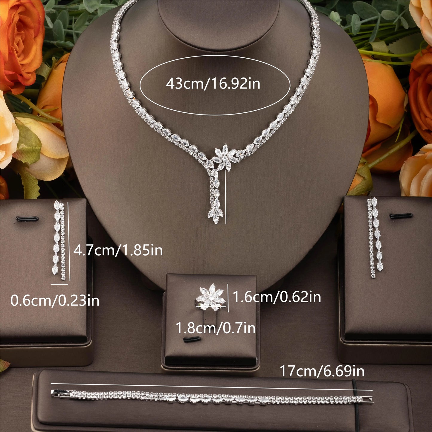1 Piece of Elegant Cubic Zirconia Inlaid Flower Design Jewelry Set Suitable for Women to Wear at Weddings, Banquets, and Parties. Gift Box Not Included