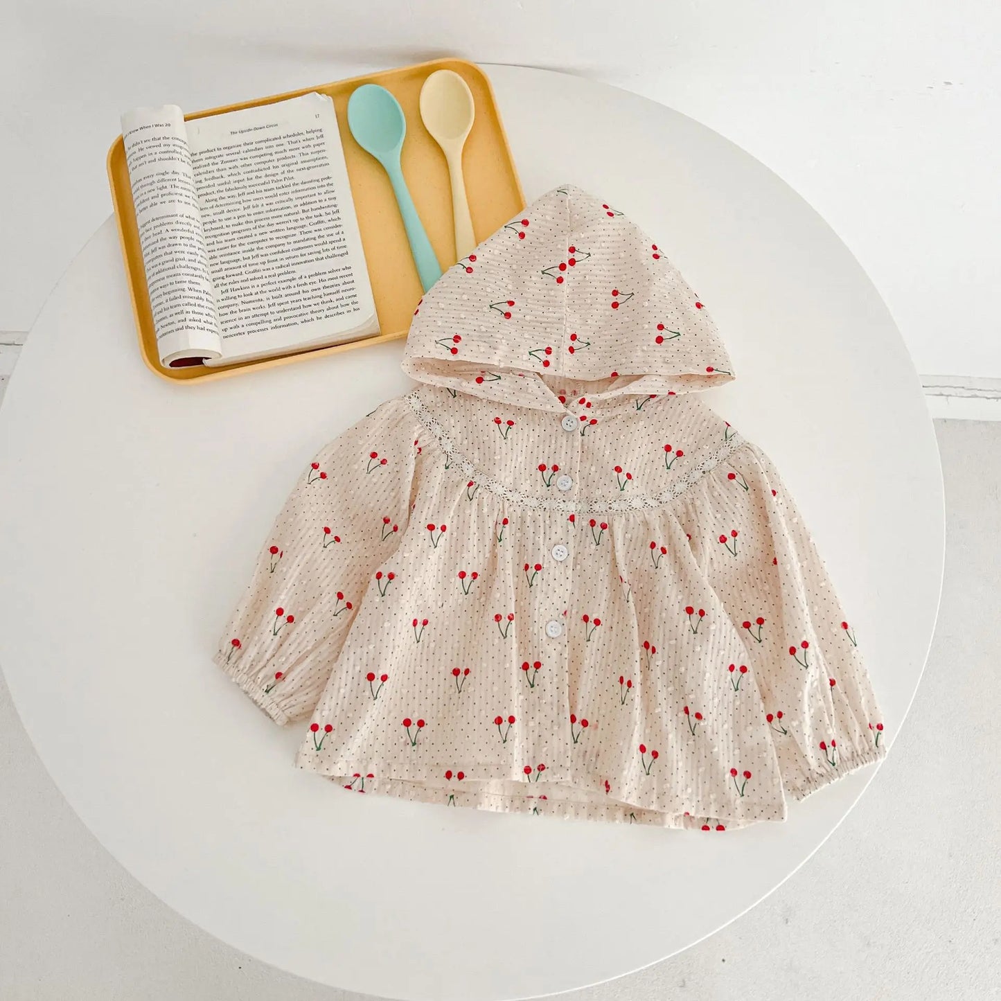 Summer Newborn Infant Baby Girls Thin Sun Protection Clothing Cherry Printing Hooded Coat Ventilate Jacket Kids Baby Clothing