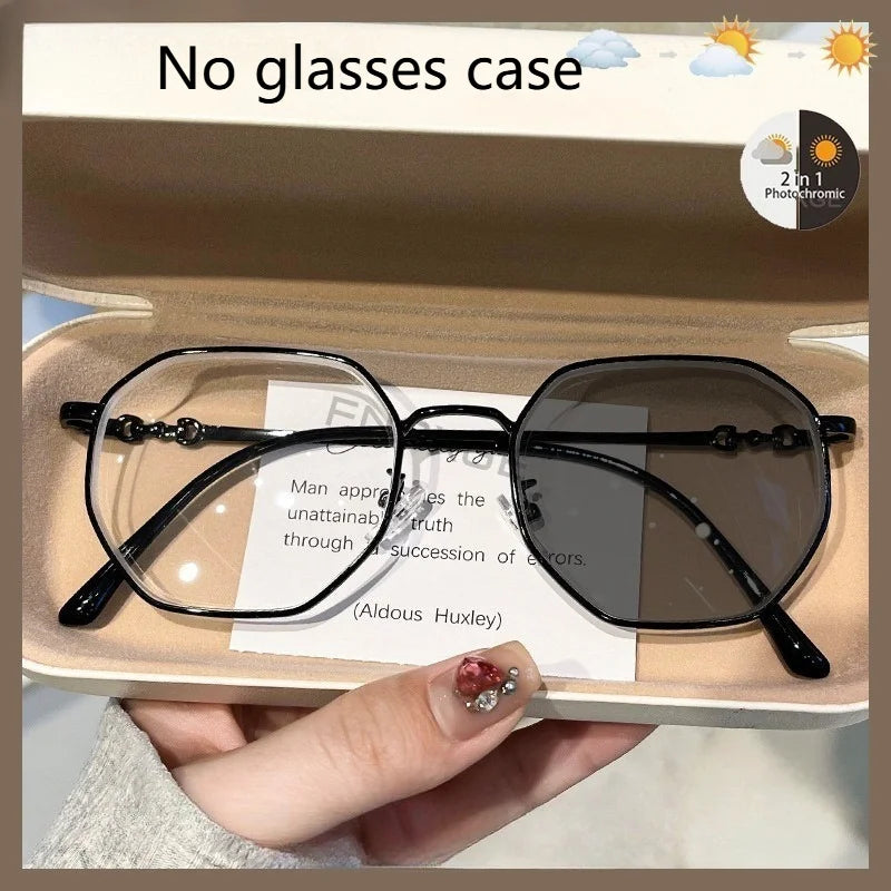 Intelligent Color Changing Glasses New Fashion Overaized Frame Myopia Sunglasses Prescription Photochromic Eyewear