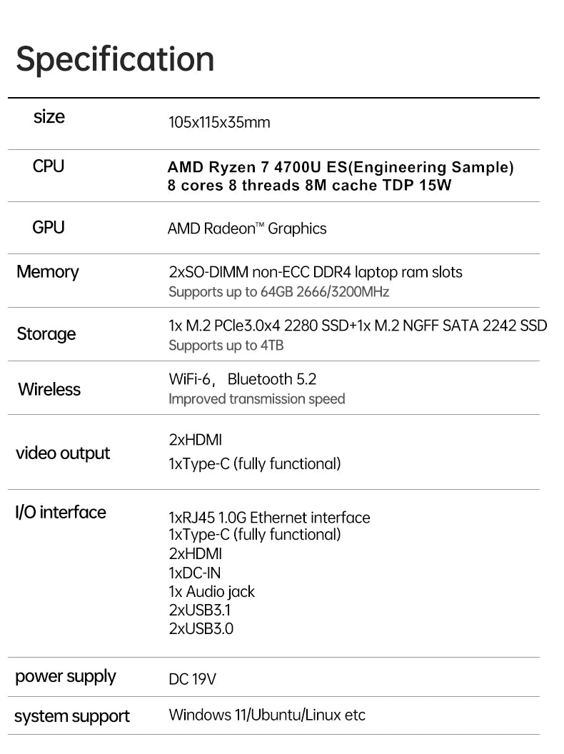 Topton Palm Gaming Mini PC AMD Ryzen 3 5300U ES 7 4700U ES 2*M.2 Slots 2*DDR4 Portable Office Desktop PC Windows 11 MiniPC WiFi6