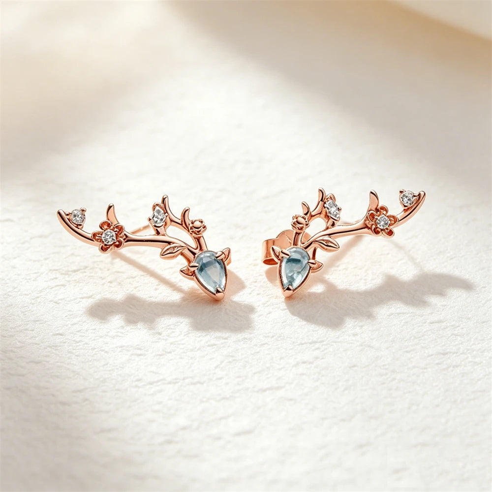 925 Sterling Silver Butterfly Flower Bee Lilac Leaf Zircon Earrings Suitable for Daily Wear as Women's Jewelry Holiday Gifts