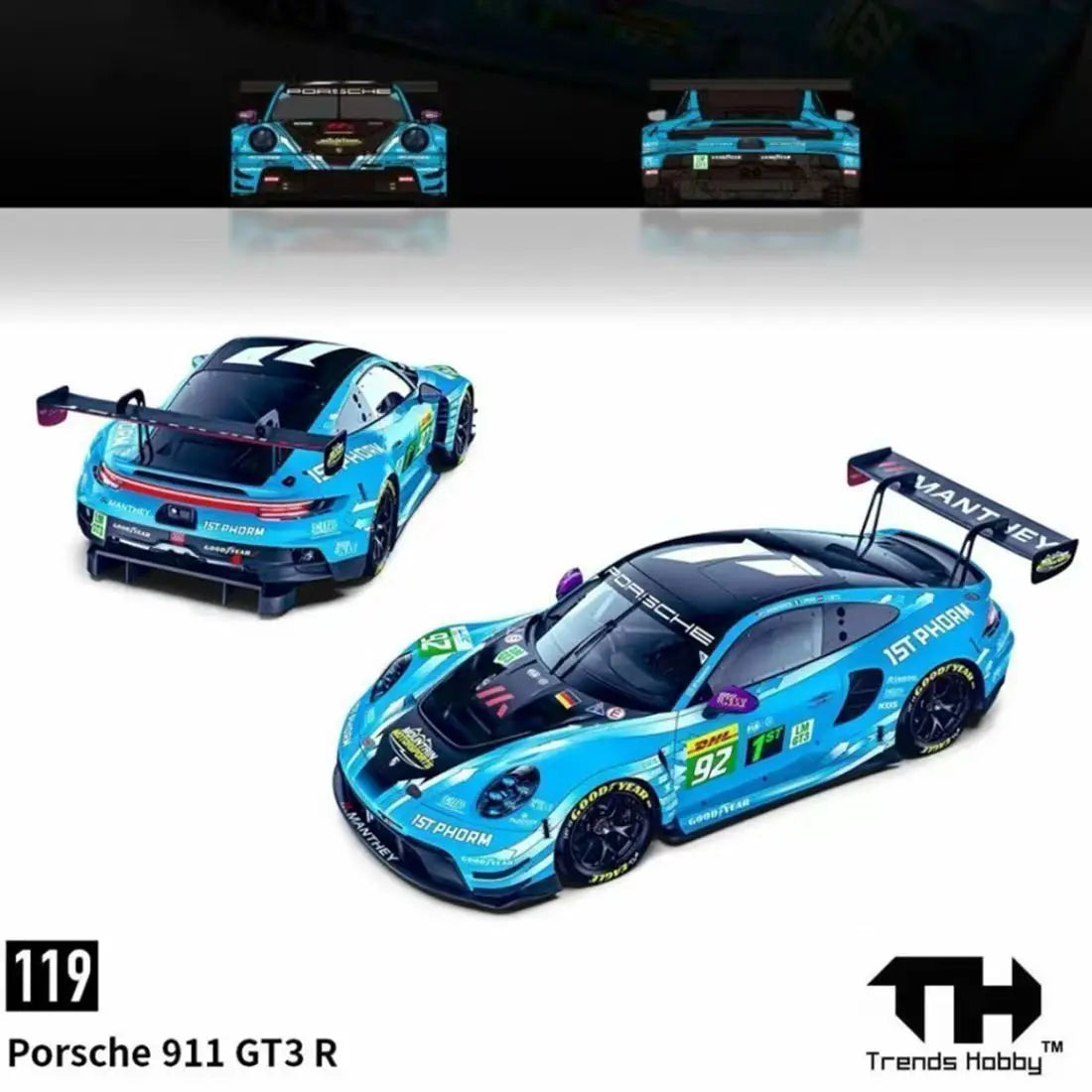 Pre-sale Trends Hobby 1:64 Porsche 911 GT3 R 2025 LeMans 24H LMGT3 Winner #92 Manthey 1st Phorm Alloy Die Cast Car Model
