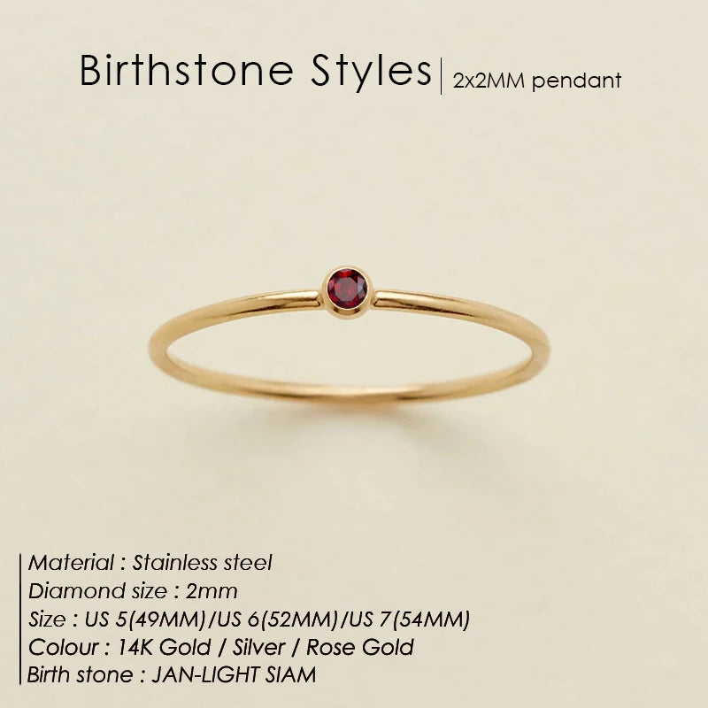 14K Gold Plated Stainless Steel Birthstone Ring for Women Tiny Thin Stacking Ring Colorful Zircon Crystal Aesthetic Jewelry Gift