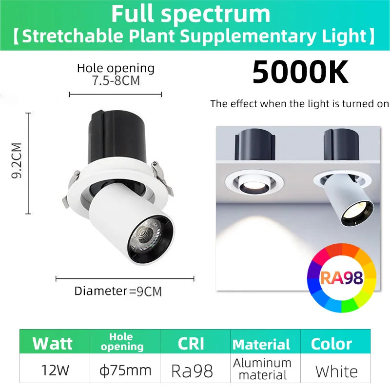 Full Spectrum Plant Fill Light Embedded Spotlight Tube Light Adjustable Angle Indoor Simulated Solar Green Plant Growth Light