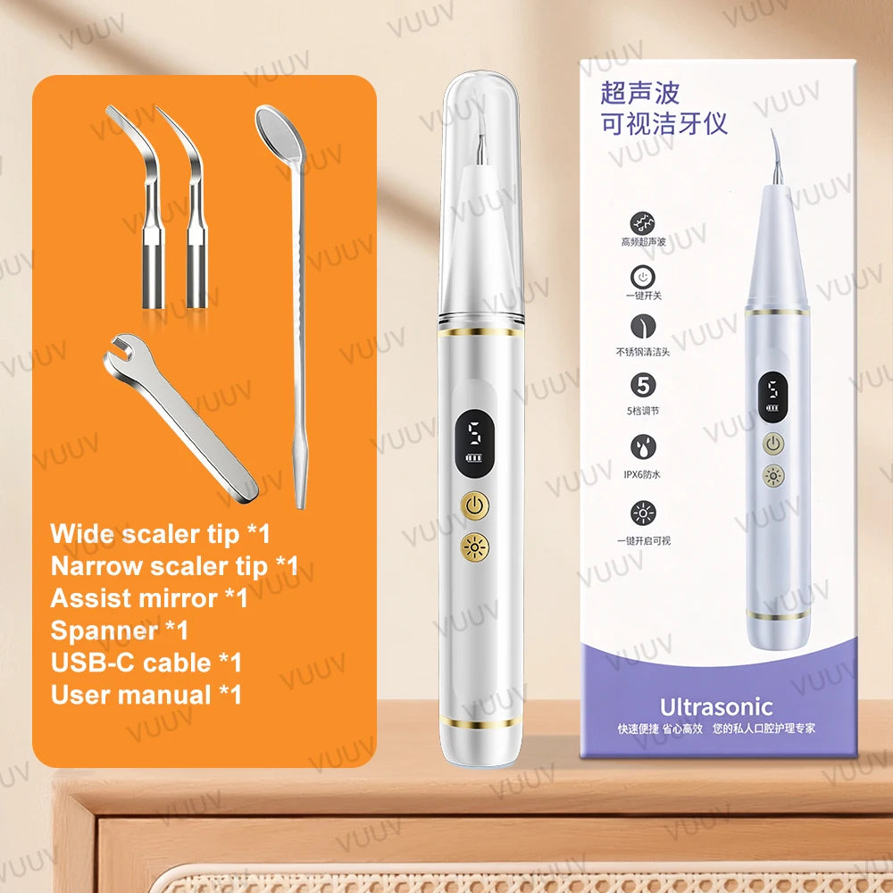 Visible Ultrasonic Dental Scaler Tartar Remover 5 modes with LED Light Household Teeth Cleaning Tools Dental Cleaner Oral Care