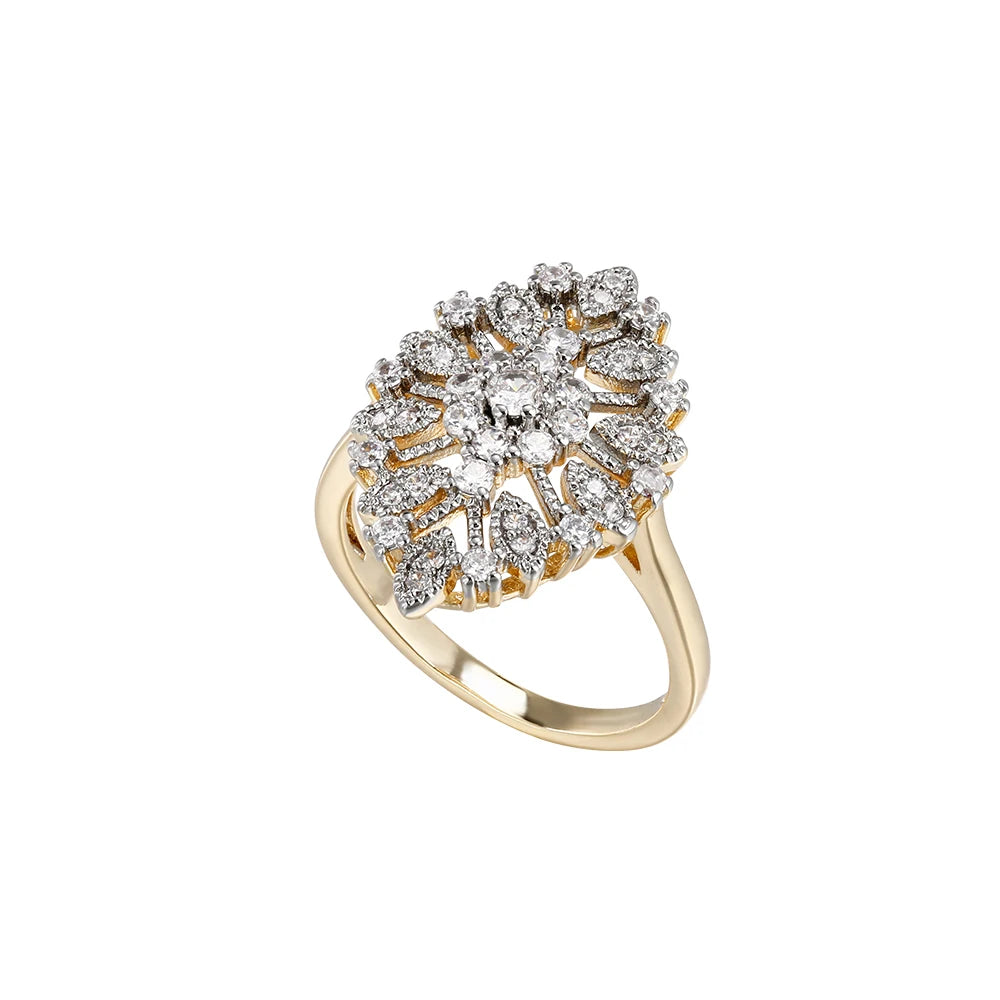 Flower hollow design inlaid with zircon two-tone hoop earrings and ring set fashion jewelry wedding party holiday accessories