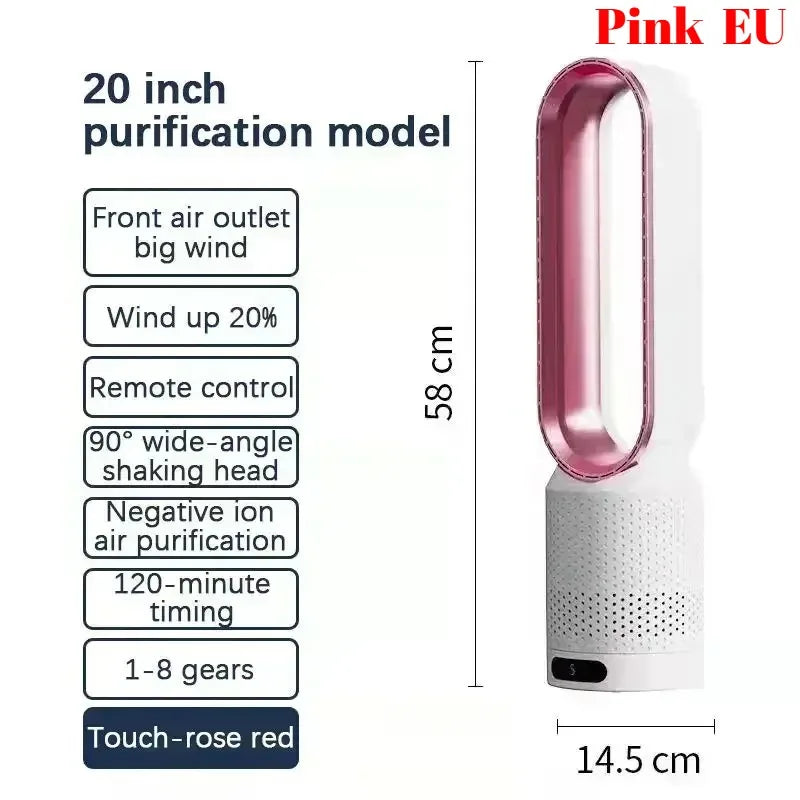 Smart Bladeless Fan 8 Gear Wind Speed Intelligent Timing 90° Shaking Head Remote Control Quiet Desktop Fan for Office Bedroom