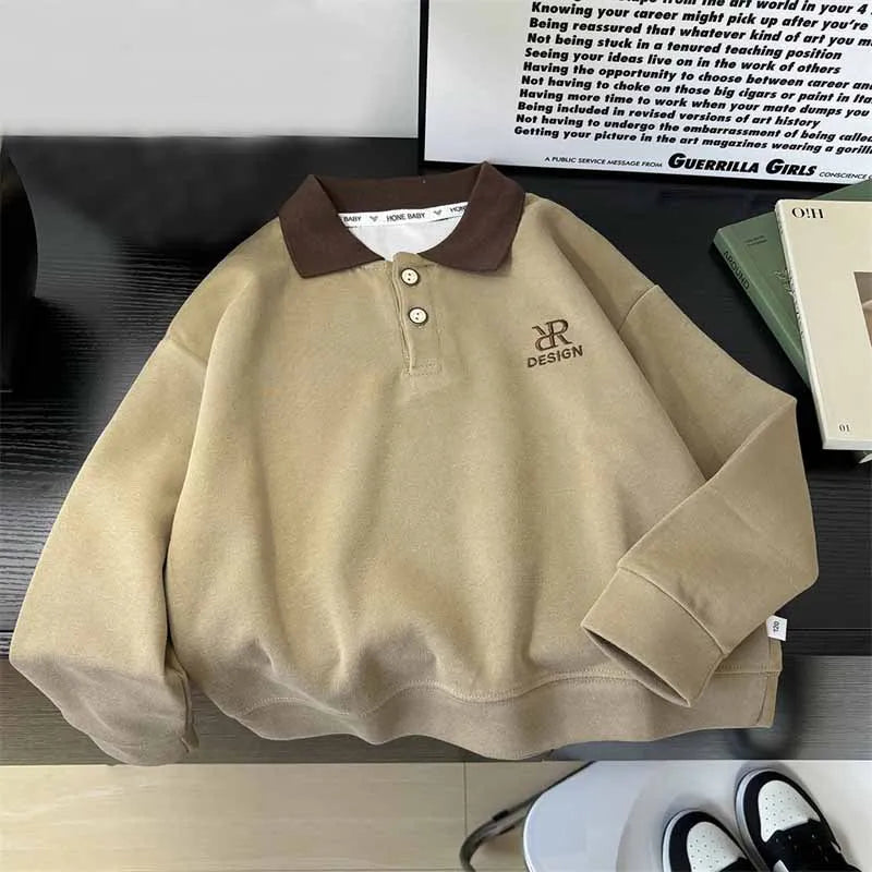 Boys Fashion Sweater Kids Spring Pullover Autumn New Clothes Children Casual Letters Turn Collar Jumper 3-14 Years Old