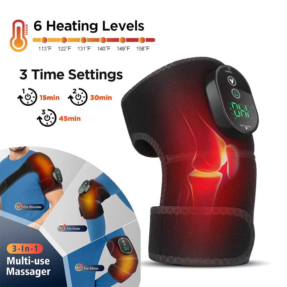 3 in 1 Heating Pad Shoulder Knee Elbow Brace for Arthritis Hot Compresss Joint Massage Strap Promote Blood Circulation Kneepad