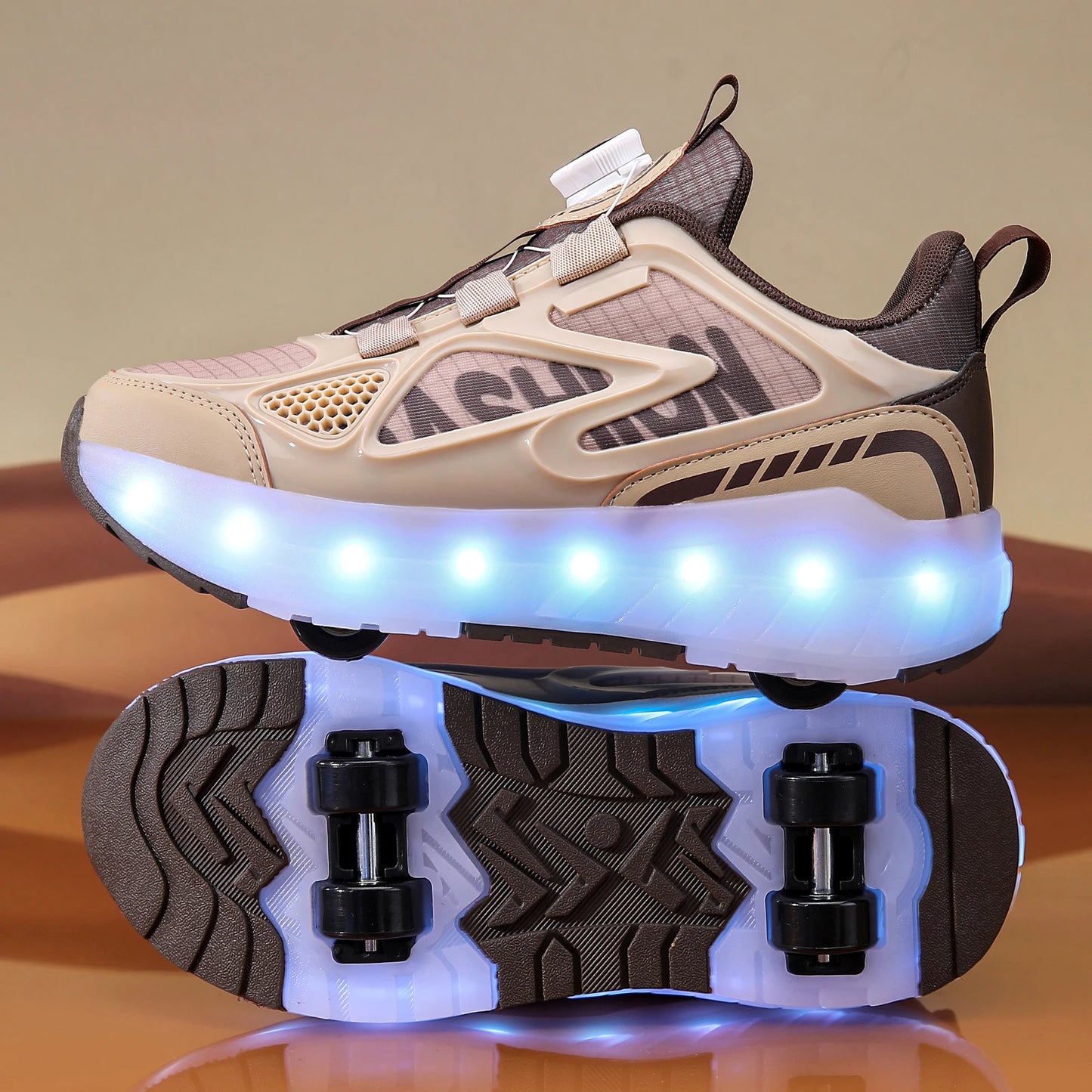 Children's Roller Skate Shoes 4-Wheels Removable Wheeled Rolling Shoes for Kids with LED Light Inline Skate Sneaker