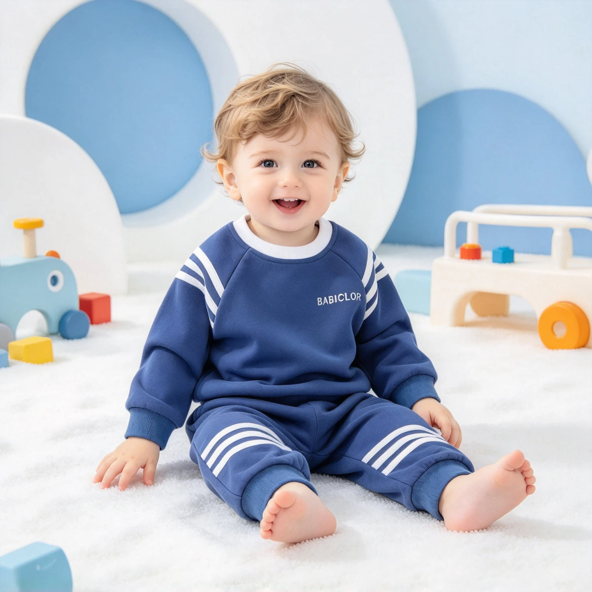 Baby Boys 2 Piece Outfit Blue Long Sleeve Sweatshirt And Striped Jogging Pants Toddler Casual Sport Tracksuit