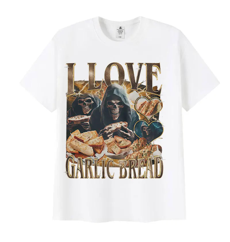 Funny Lover Gothic Garlic Meme Graphic T Shirts Men's Women Vintage Skeleton Summer Cotton Short Sleeve T-Shirt Loose Streetwear