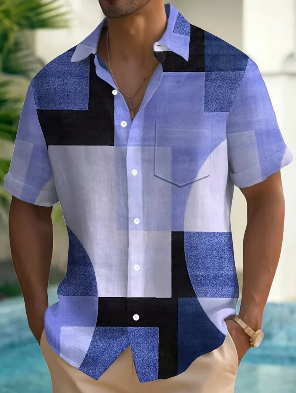 Men's Shirt Geometric Grid 3D Print Short Sleeve Shirts Summer Hawaiian Shirt Casual Outdoor Vacation Lapel Shirt Men's Clothing